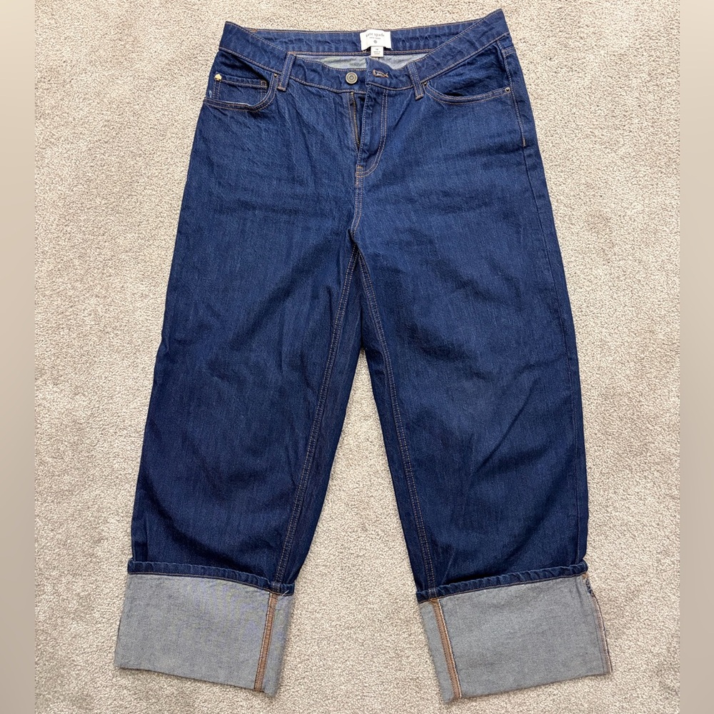 kate spade Dark Blue Straight-Leg Jeans with Cuffed Hem